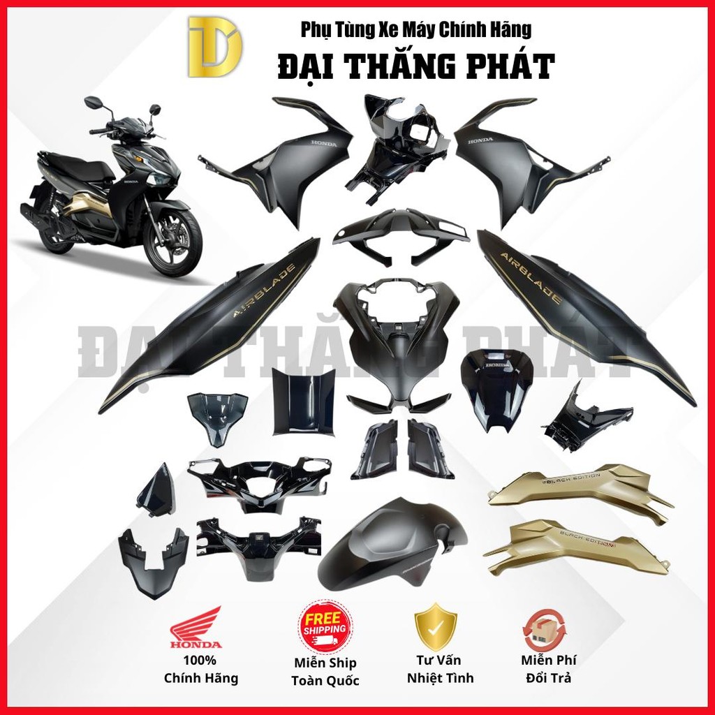 (Có bán lẻ) Dàn nhựa xe Air Blade 125cc K1F/K1G (2020-2021-2022) - Màu Đen Vàng Đồng - NHA76 chính hãng Honda