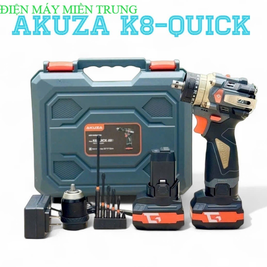 Máy Khoan Pin 16,8V AKUZA K8 Quick Không Chổi Than Đầu Kẹp Autolook Điện Máy MT