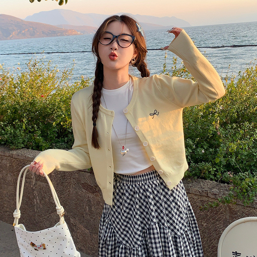 YAYUAN K Dệt Kim Cardigan Nữ Phong Cách Mới Cổ Tròn Thời Trang Mỏng Nhìn Thêu Áo Khoác Nhỏ Pur | BigBuy360 - bigbuy360.vn