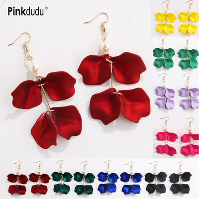 Thời Trang Kẹo Màu Series 4 Miếng Hoa Hồng Bông Tai Hạt Dài Thả Bông Tai Nữ Trang Sức PD2234