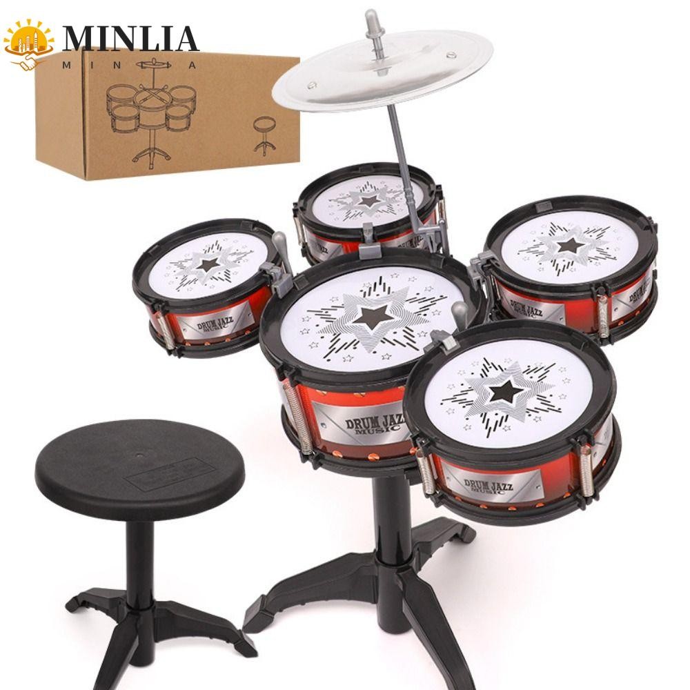 MINLIA Mô Phỏng Nhạc Trống Jazz, Đánh Bằng Trống 5 Trống Nhạc Cụ, Đồ Chơi Âm Nhạc Trẻ Em Trống Mô Ph