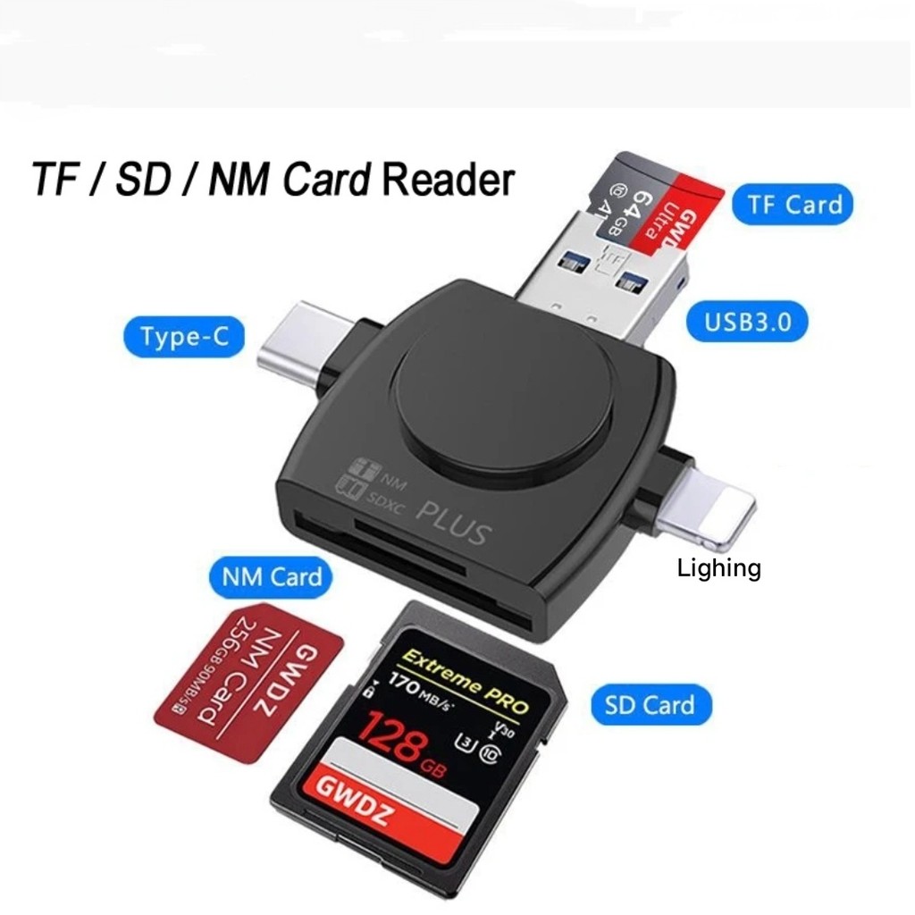 Bộ chuyển đổi đa chức năng 6 trong 1 USB / Type-C sang NM / TF / SD Đầu đọc thẻ nhớ ngoài cho máy tí