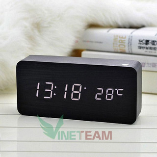  Đồng Hồ Gỗ Led Để Bàn Hình Chữ Nhật cảm ứng rung  vỗ tay  nhẹ vào đồng hồ để kích hoạt màn hình LED 