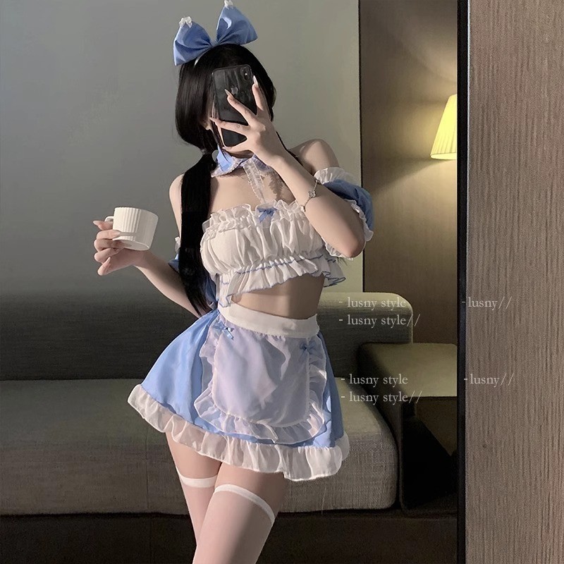 Đồ hầu gái cosplay anime Nhật Bản sexy gợi cảm set ngủ nữ giúp việc tạp dề trắng xanh cute dễ thương BIKI HOUSE N772 | BigBuy360 - bigbuy360.vn