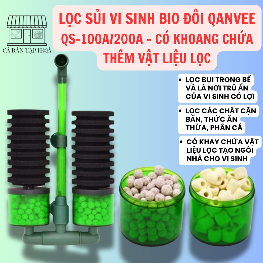 Lọc sủi vi sinh Bio đôi Qanvee QS-100A/200A - Có khoang chứa thêm vật liệu lọc