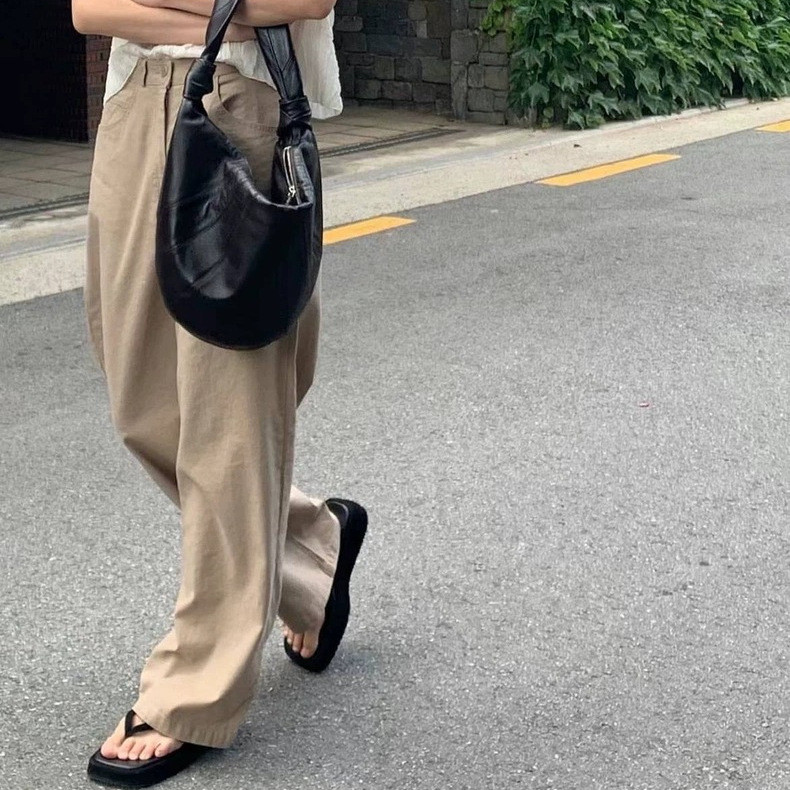 [SR-STUDIO] OUNCE 2025 Mùa Hè Phong Cách Mới Hàn Quốc Dongdaemun Cotton Linen Quần Thẳng Thường Ngày