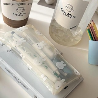 Nuanyangone.vn Kawaii Miffy Hộp viết dễ thương Túi đựng bút chì chống nước bằng nhựa Pvc Túi đựng đồ in hình hoạt hình Túi đựng đồ trang điểm dung tích lớn Hộp văn phòng phẩm dành cho sinh viên Quà tặng mới