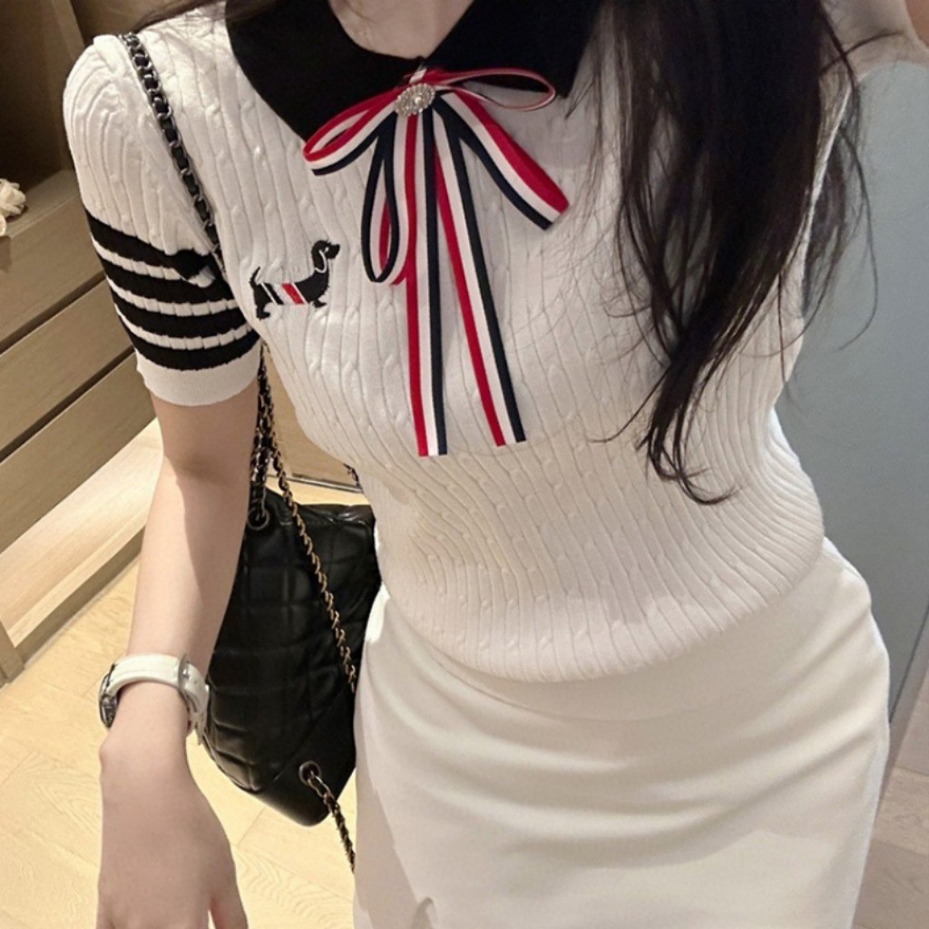 Meet-Adm Áo Thun Dệt Kim Tay Ngắn Cho Nữ Áo Thun Cổ Polo Thời Trang Mùa Hè Mới Đa Năng | BigBuy360 - bigbuy360.vn