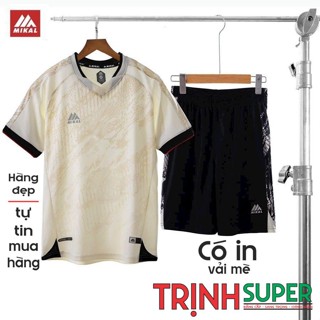 (Có in theo yêu cầu) Bộ Quần Áo Bóng Đá không logo Chính Hãng Mikal Ravid Kem, Vải Mè Ô Vuông, Thoáng Mát