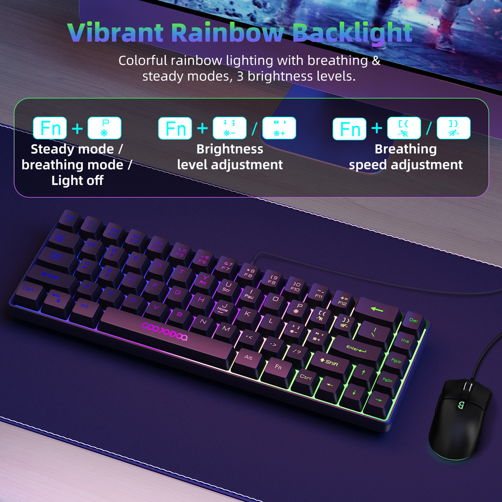 Bàn phím có dây Goojodoq 68 phím thiết kế tiện dụng với đèn RGB tương thích với nhiều hệ thống | BigBuy360 - bigbuy360.vn