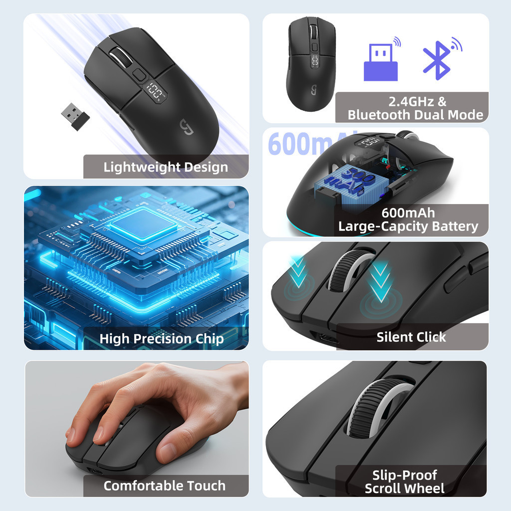Chuột GOOJODOQ nhẹ, chế độ kép, điều khiển 6 nút, DPI 4 cấp độ, màn hình LED và RGB | BigBuy360 - bigbuy360.vn
