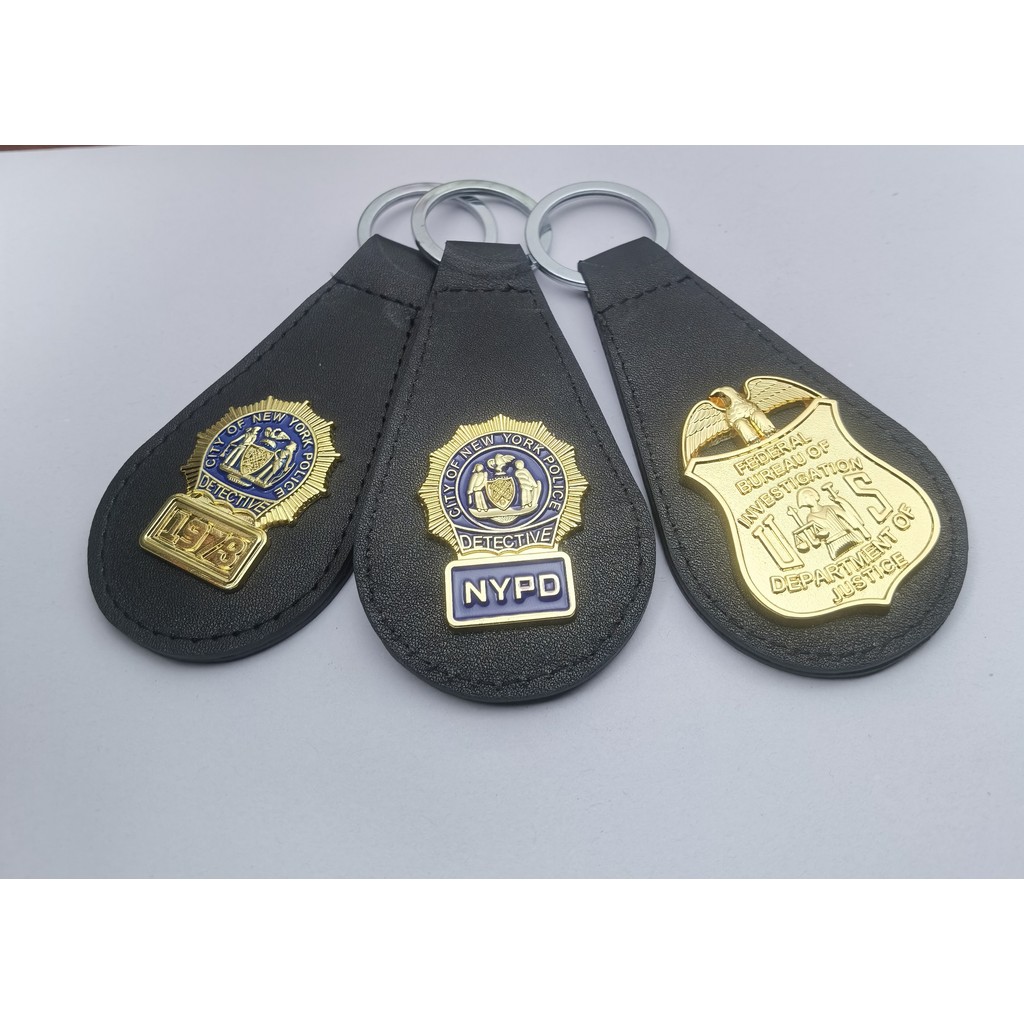 Hoa Kỳ New York NYPD FBI FBI Kim Loại Da Thật Da Bò Móc Khóa