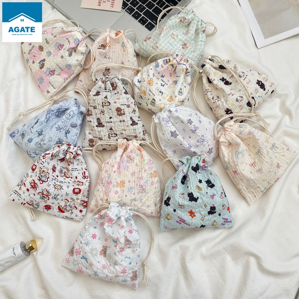 Túi vải rút chống bụi họa tiết hoạt hình nổi,Túi đựng đồ lặt vặt của học sinh,đồ makeup, có thể mang đi du lịch