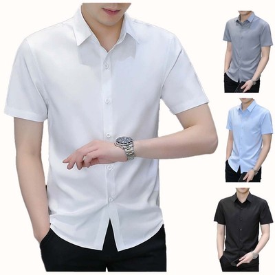 Áo Sơ Mi Nam Tay Ngắn Ice Silk Slim Fit Thoải Mại Mỏng Phong Cách Kemeja Lelaki LY34