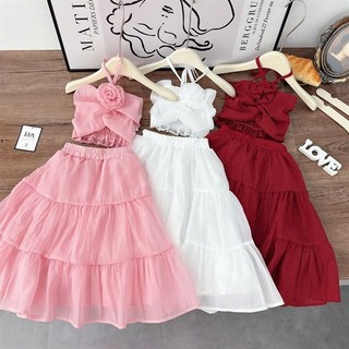 SIZE 8-26KG: Set váy cổ yếm xoắn hoa, váy tầng đáng yêu cho bé gái - VTCY