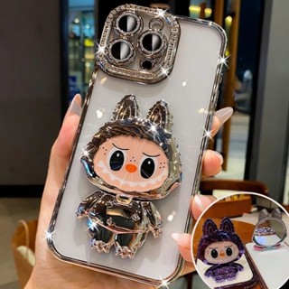 Gương Giá Đỡ Kim Cương Giả Ốp Lưng Điện Thoại iPhone 16 11 12 13 14 15 pro max 15 16 plus Chống Rơi Ống Kính Bảo Vệ camera Vỏ Mềm TPU Vỏ Bảo Vệ Điện Thoại