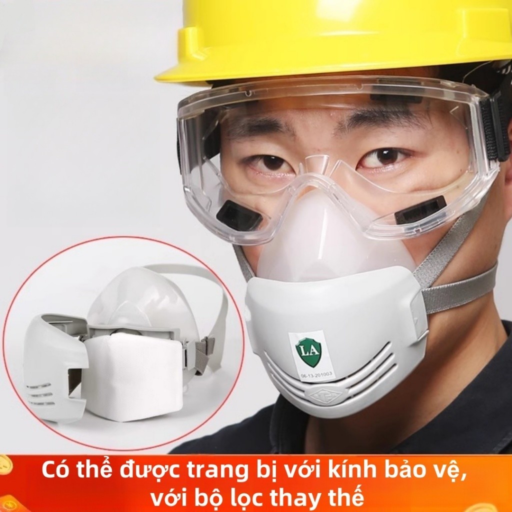 Khẩu trang chống độc kèm kính và tấm lọc PM25 chống bụi, vi khuẩn hiệu quả，Mặt nạ phòng độc