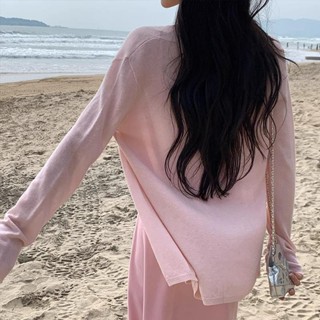 SUXI Áo len Cardigan màu hồng đơn giản nhẹ nhàng phong cách mới mùa hè dành cho nữ 250522