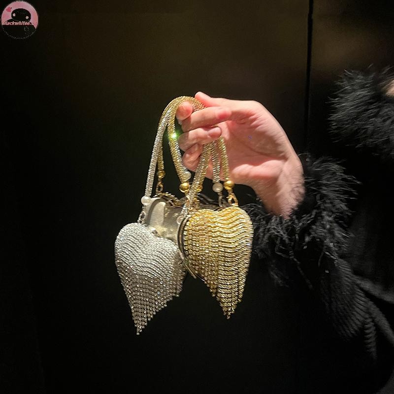 BWHTE Sang Trọng Nhỏ Hình Trái Tim Kim Cương Giả Dạ Hội Ly Hợp Ví Nữ Túi Thời Trang Dành Cho Nữ Dây Xích Túi Đeo Vai Quà Tặng Tiệc.