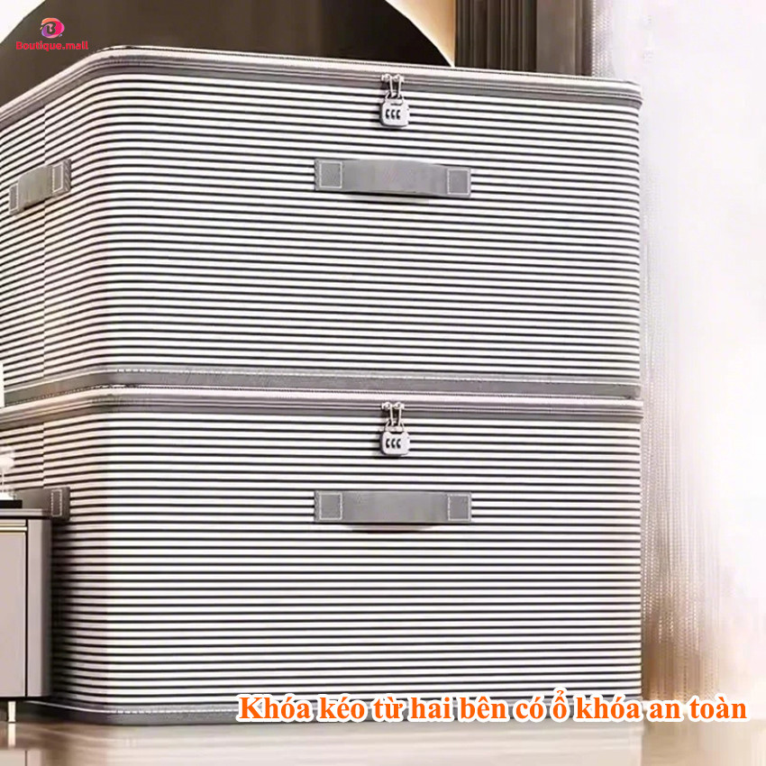 Hộp đựng đồ vải kẻ sọc dung tích lớn BOUTIQUE, Túi hộp vải đựng quần áo dày dặn gấp gọn dung tích lớn