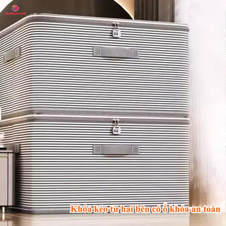 Hộp đựng đồ vải kẻ sọc dung tích lớn BOUTIQUE, Túi hộp vải đựng quần áo dày dặn gấp gọn dung tích lớn