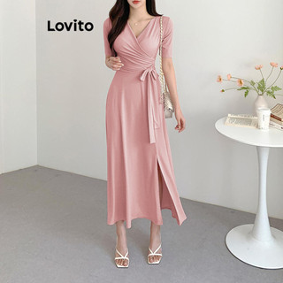 Đầm Lovito buộc dây màu trơn phong cách thanh lịch cho nữ LNE61373