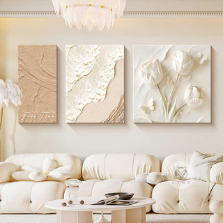  Bộ 3 Tranh Canvas Nghệ Thuật Màu Kem Be Treo Tường Phòng Khách Trừu Tượng Kết Hợp Hoa Tulip Sang Trọng 