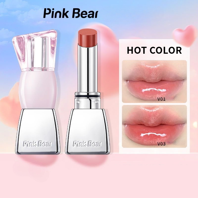PINK BEAR Son môi tráng gương Trơn Son môi dưỡng ẩm tinh chất Son môi