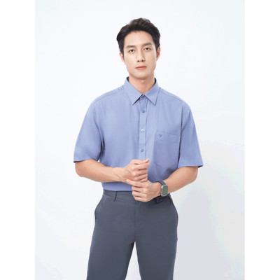 Sơ mi tay ngắn vạt tròn VIETTIEN vải sợi Hoa hồng form REGULAR VT00000366