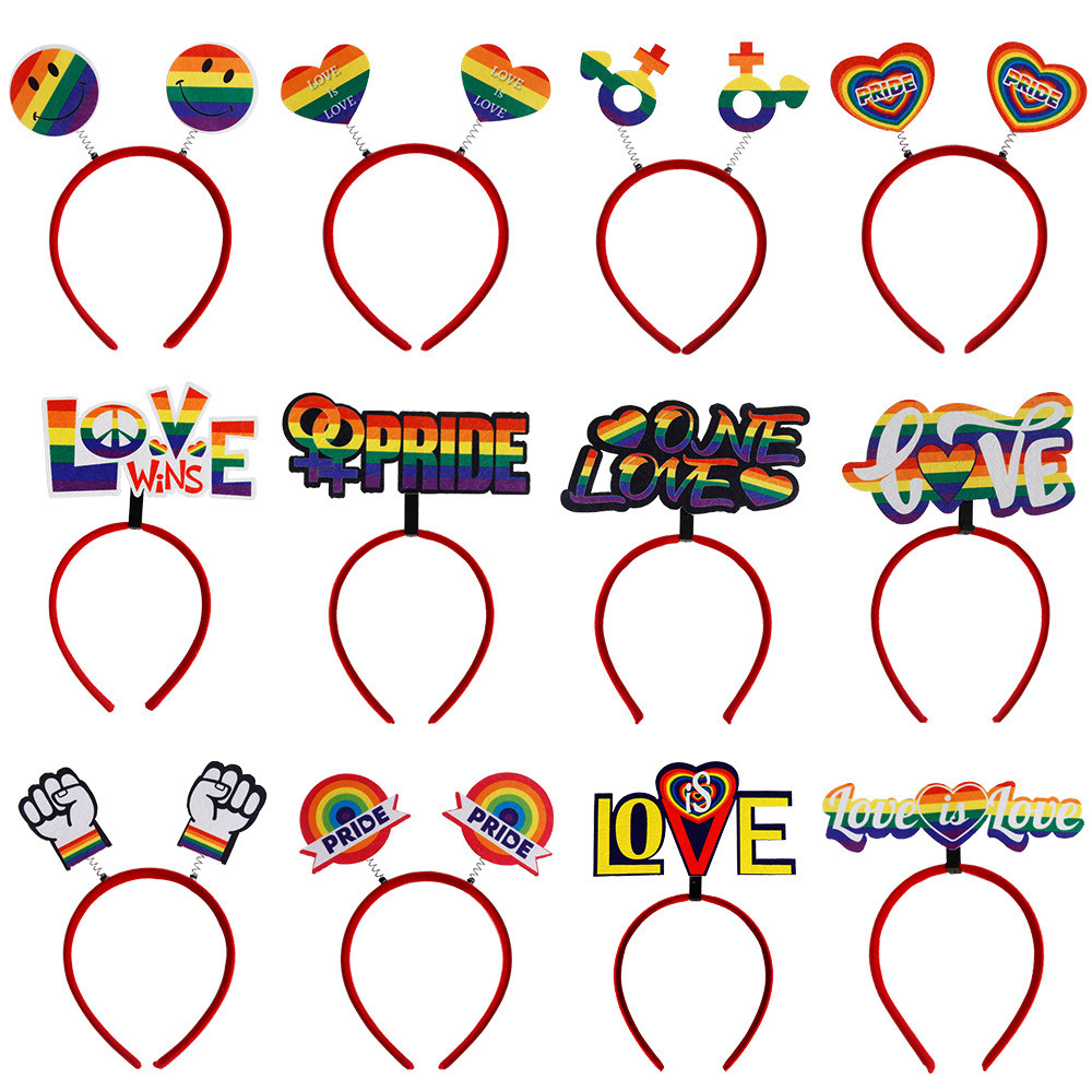 Đồ trang trí ngày lễ Rainbow Love Headband Love is Love Letter Party Headband Mũ nón