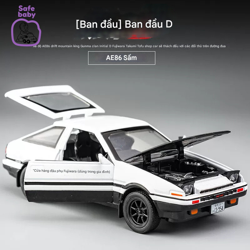 Mô hình xe Ô tô AE86 Initial D, tỷ lệ 1:32, cửa mở, màu trắng đen, collectible model Mô hình xe hơi 