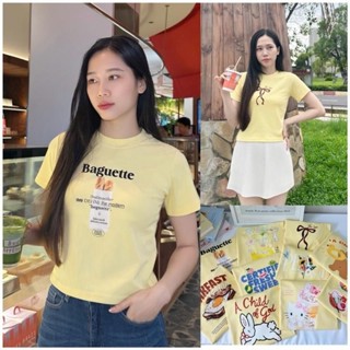 Áo thun Vải Borip cotton 4 chiều mềm mịn, màu Vàng nhiều hình in , Form nữ