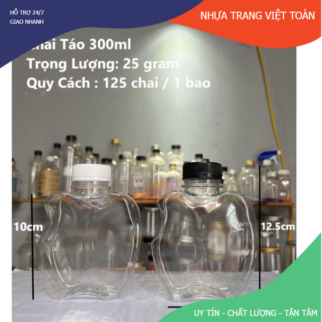 Set 50 chai nhựa trái táo 300ml kèm nắp f38