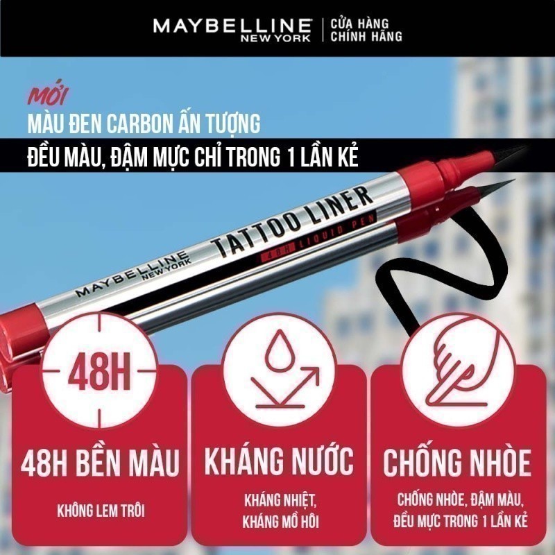 Bút Kẻ Mắt Nước Đen 48H Đậm Màu Bền Màu Không Lem Không Trôi Maybelline New York Tattoo 48h Liquid Pen EyeLiner 1g | BigBuy360 - bigbuy360.vn