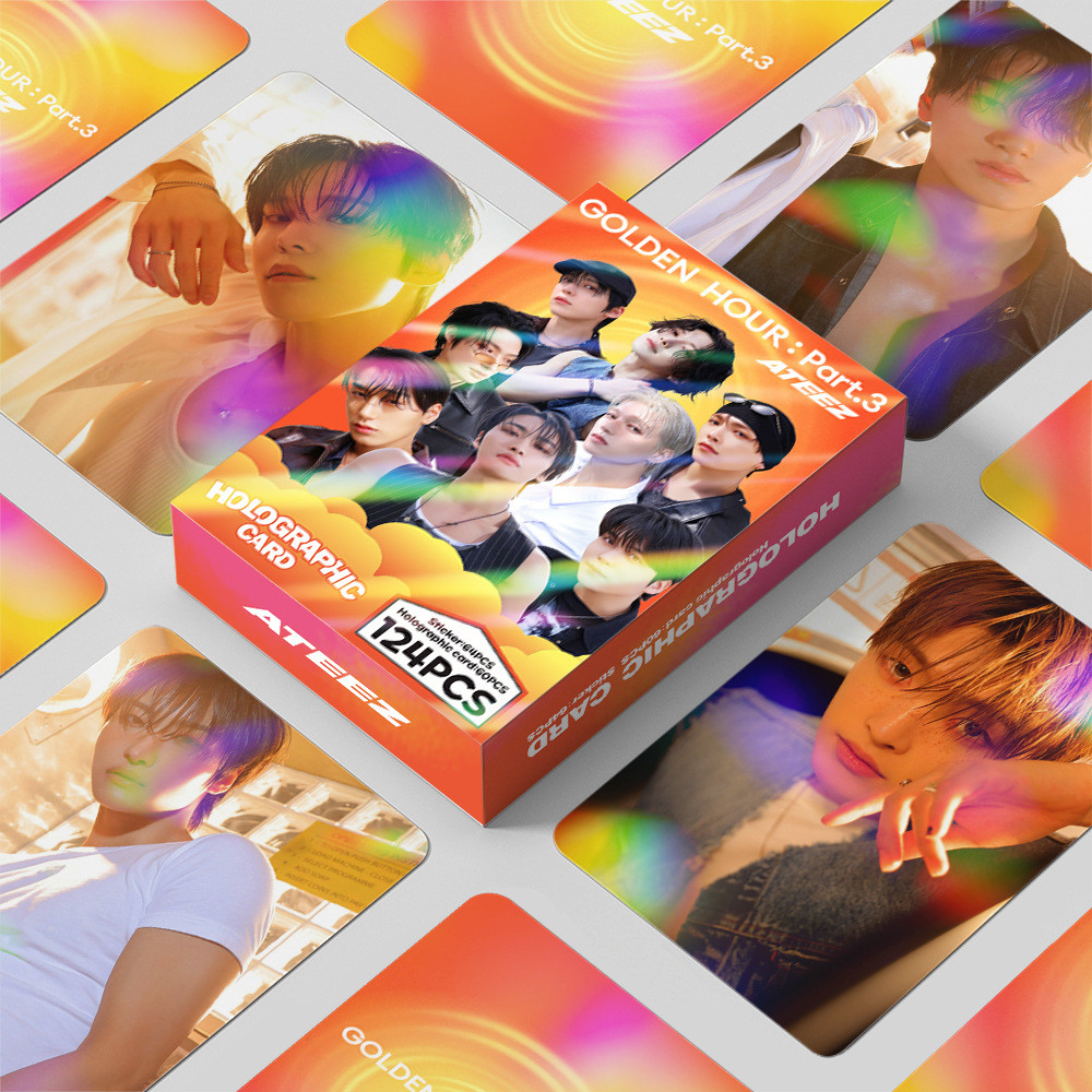 Kpop ATEEZ Album GOLDEN HOUR : Part.3 Summer Laser Holographic Lomo Card Photocard Postcard 60 Chiếc