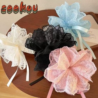 SEEKOV Ren Scrunchies, Dây buộc tóc co giãn viền ren, Dây buộc tóc nhiều lớp ngọt ngào cho bé gái
