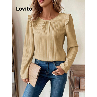 Áo kiểu Lovito màu trơn diềm xếp nếp phong cách thường ngày cho nữ LNL59159