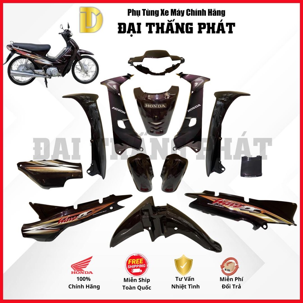 (Có bán lẻ) Dàn áo xe Wave Anpha cộng 100cc năm 2004 - màu Nâu - R150CU chính hãng Honda