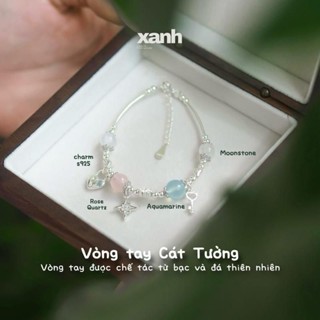 Vòng tay Cát tường học tập tình duyên đá phong thuỷ thiên nhiên Moonstone Aquamarine Rose Quartz - Xanh Jewelry