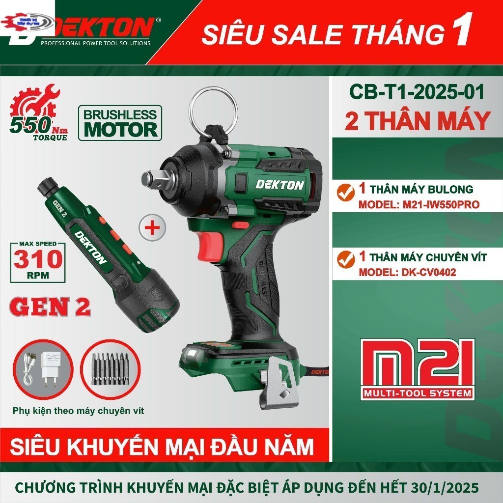 Máy Siết Bulong 550Nm DEKTON M21-IW550 Tăng DK-CV0402 Chính hãng dekton Thiết bị xây dựng