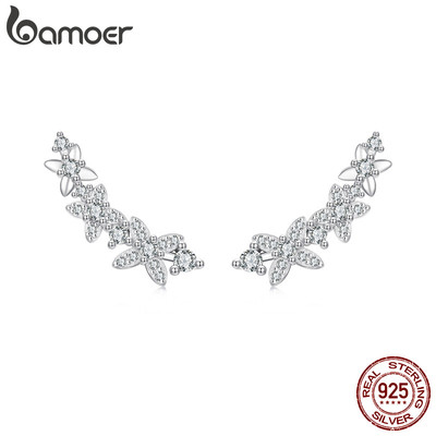 Bamoer Bạc 925 Bông Tai Lấp Lánh Thiết Kế Cỏ Ba Lá Quà Tặng Trang Sức Cho Nữ