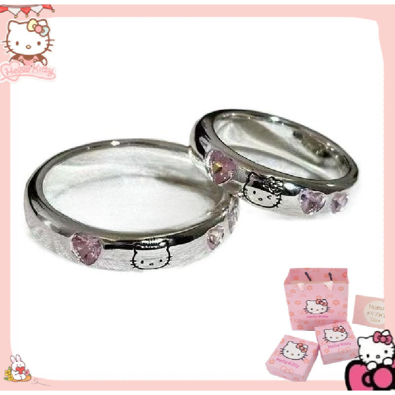 Nhẫn Cặp Đôi Bạc HelloKitty Trái Tim Hồng Zircon S925 Nhẫn Bạc Daniel Và Hello Kitty Trái Tim Tình Y