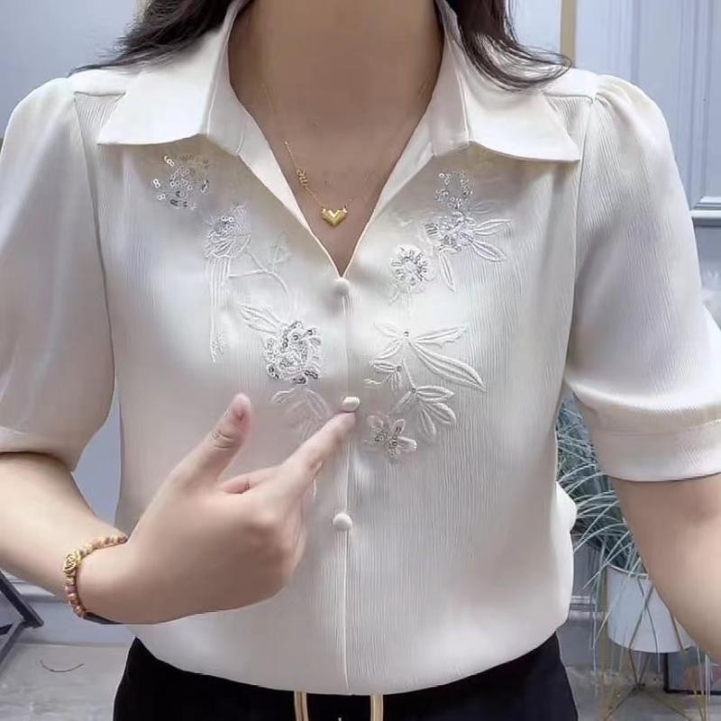 Áo Filipiniana Bolero nữ màu trắng, chất liệu silk và cotton, ren mắt cáo với họa tiết thêu ngọc tra