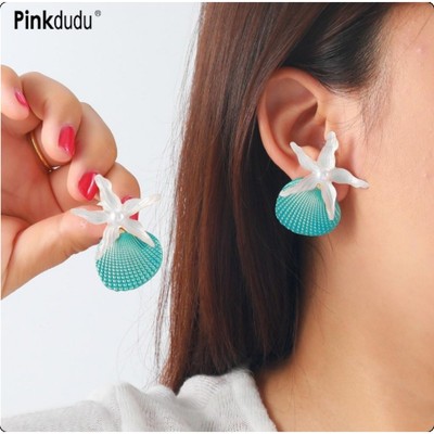Pinkdudu Mùa Hè BOHO Vỏ Đại Dương Sao Biển Hợp Kim Kẽm Bông Tai Hợp Thời Trang Thả Bông Tai Nữ Trang Sức PD2252
