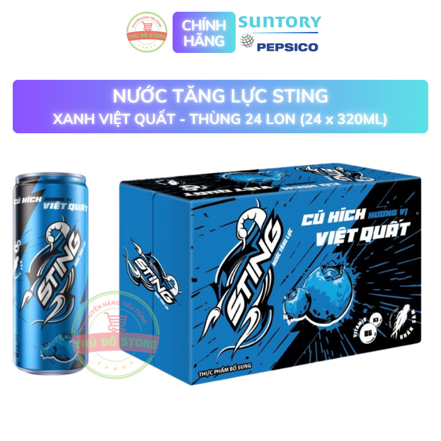 Nước Tăng Lực Sting Việt Quất (Xanh) - Thùng 24 Lon x 320ML