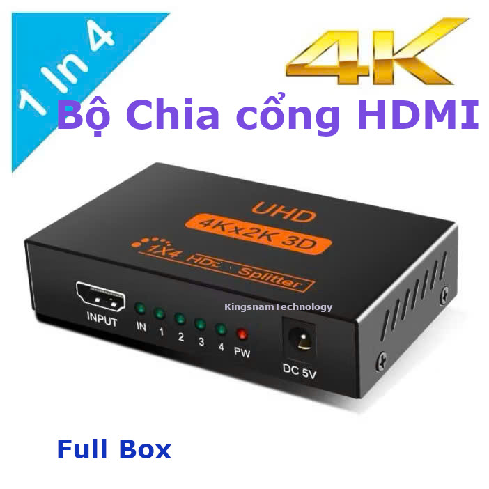 Full Box Bộ chia HDMI 4K 2K Bộ chia HDMI 2 cổng HDMI 4 cổng HDMI 1x4 1x2 kim loại cao cấp mở rộng tí