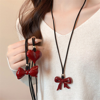 Encore Đỏ Mặt Dây Chuyền Áo Len Vòng Cổ Phụ Kiện Cho Nữ 2025 Mới Sang Trọng