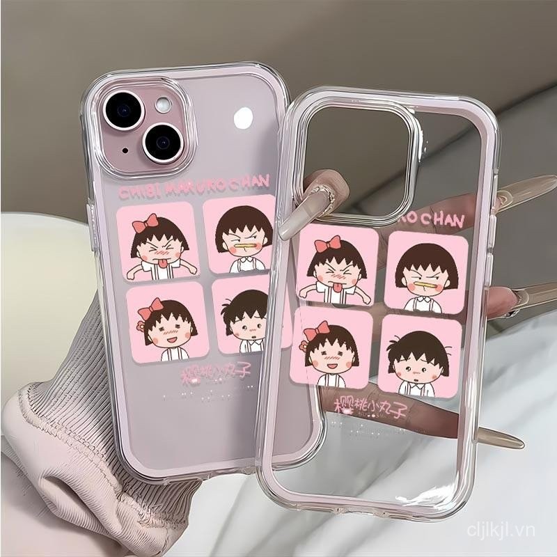 Ốp điện thoại chống rơi thiết kế hình viên thịt hoạt hình quả anh đào nhỏ bốn ô dễ thương cho iPhone