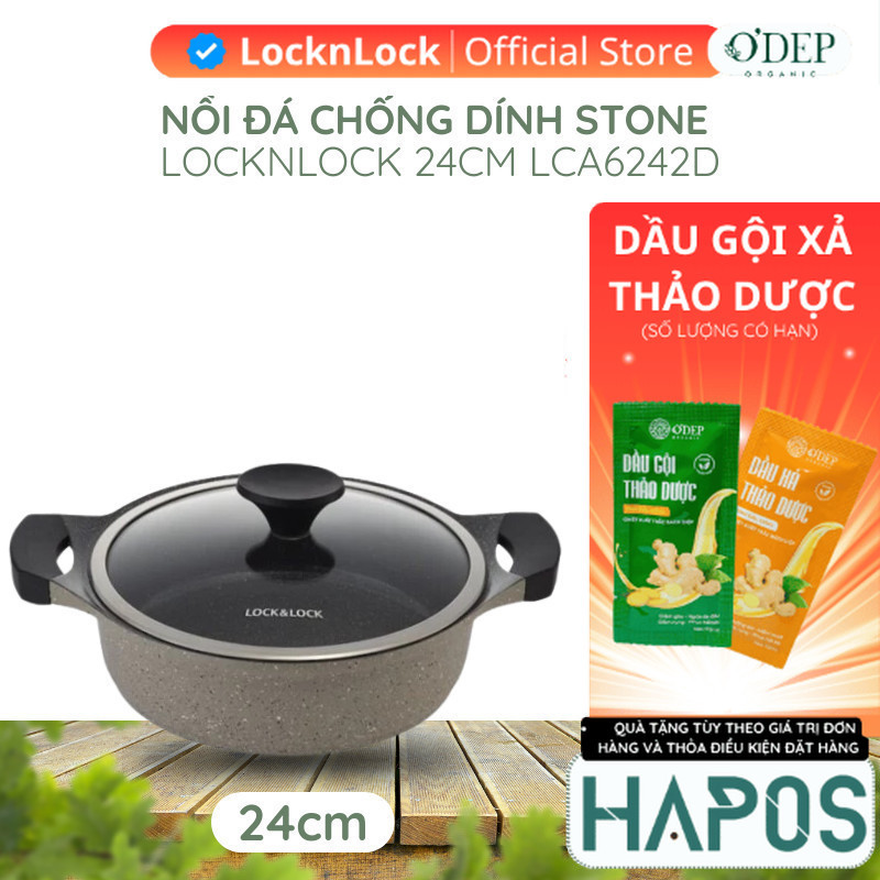 Nồi đá Stone 2 tay cầm 24cm Chính hãng LocknLock LCA6242D - HAPOS OFFICIAL