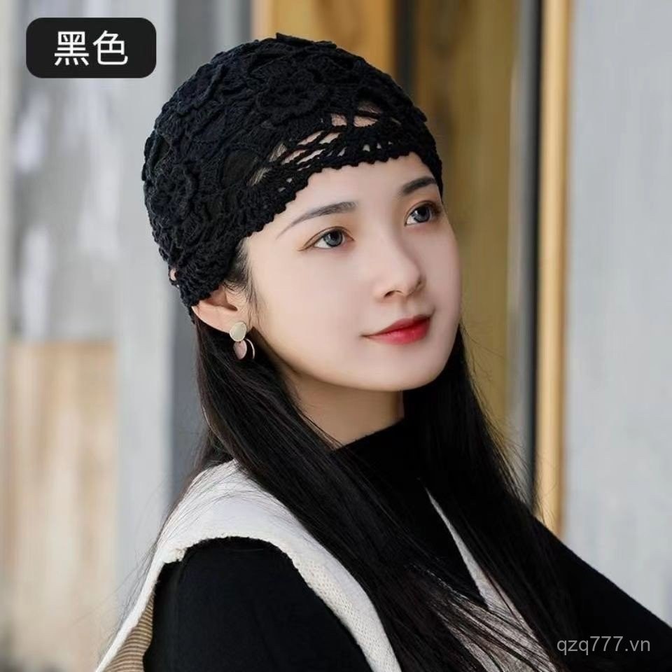 Mũ len đan tay mỏng rỗng phổ biến cho phụ nữ, mũ len đan, mũ che đầu thoáng khí, phong cách Hàn Quốc